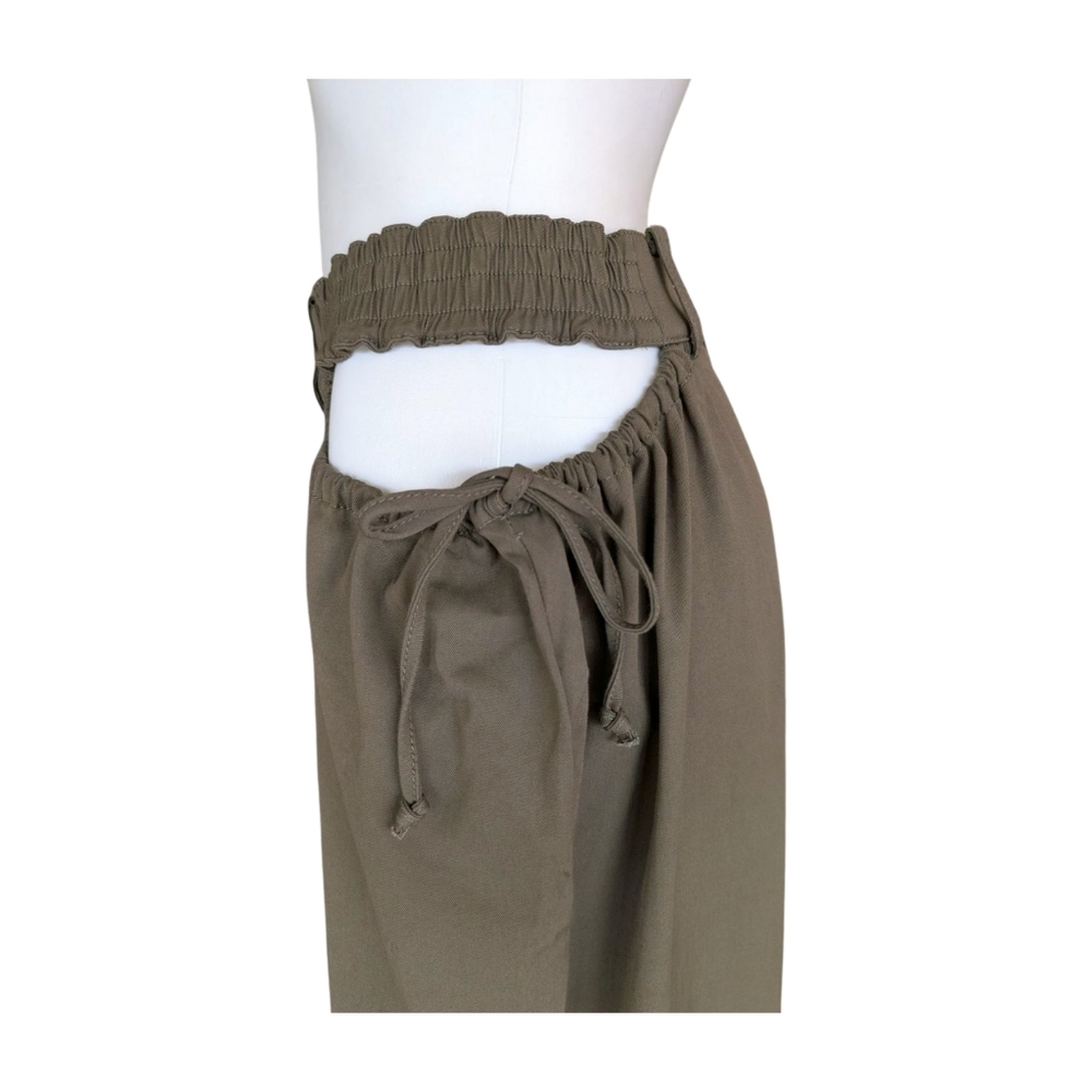 NWT Dion‎ Lee Cotton Viscose Gathered Tie Pant Slate Green Size 8 - Picture 8 of 14